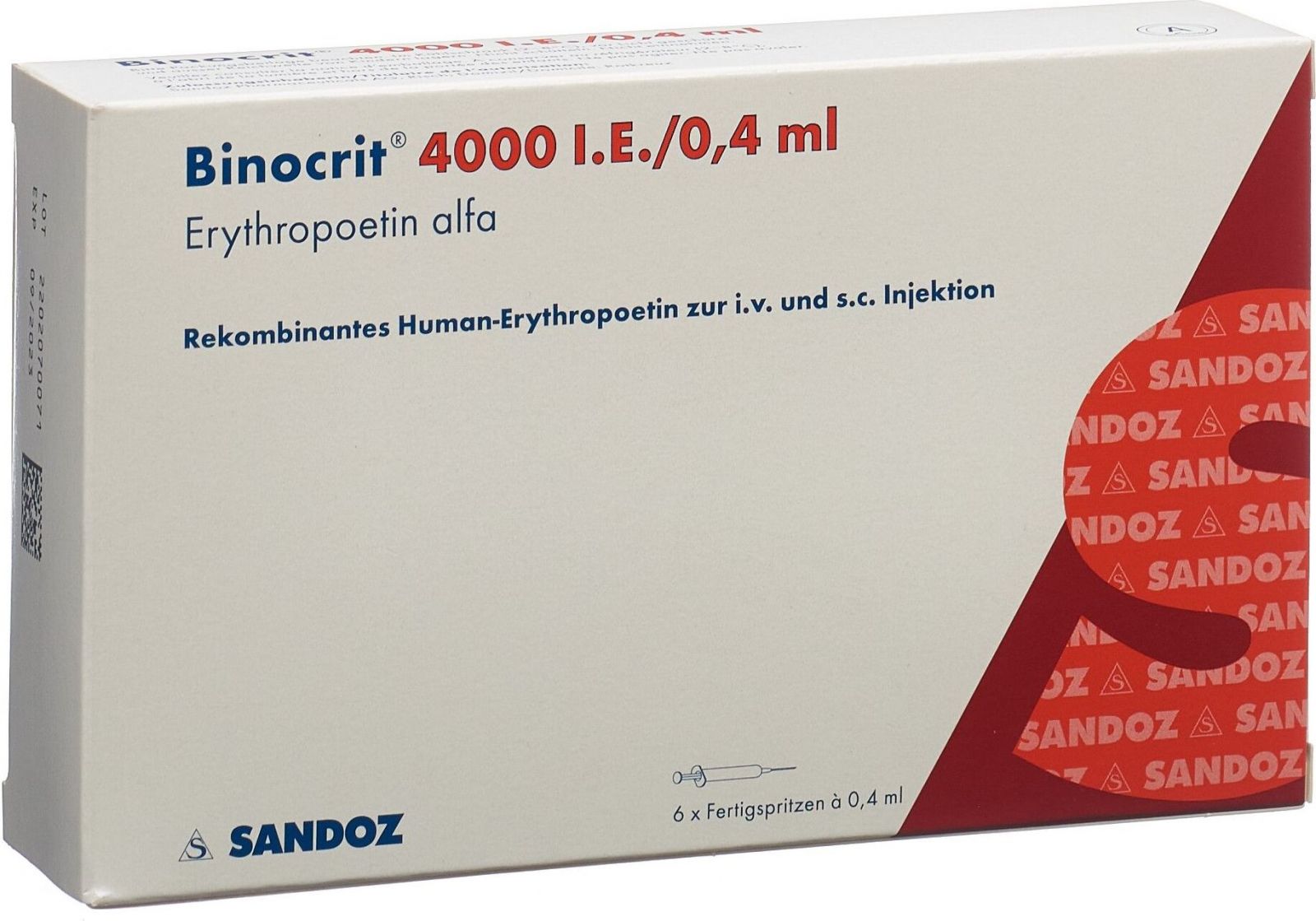 Binocrit 4000 IU 0,4 ml 6 injekčních roztoků v předplněných injekčních stříkačkách Epoetin Alfa Sandoz