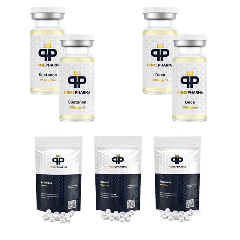 Balíček pro nárůst hmoty LEVEL II (INJEKCE): SUSTANON + DECA + PCT (8 týdnů) PRIME PHARMA