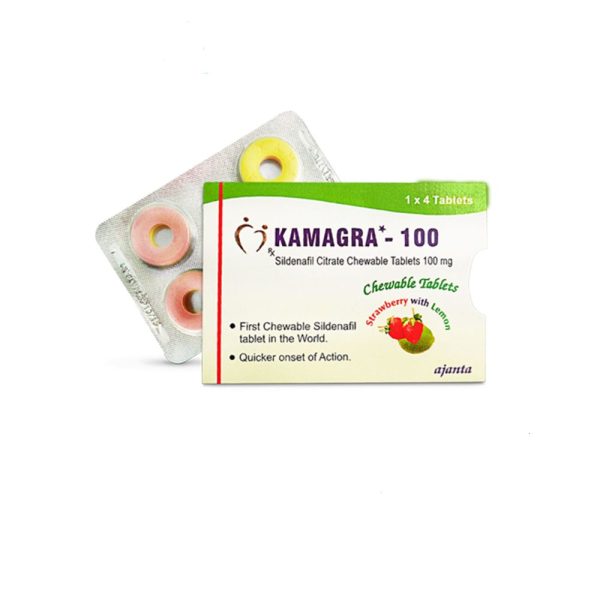 Kamagra 100 CT Jahoda a citron Sildenafil Citrate CT 1×4 Lékárna EU
