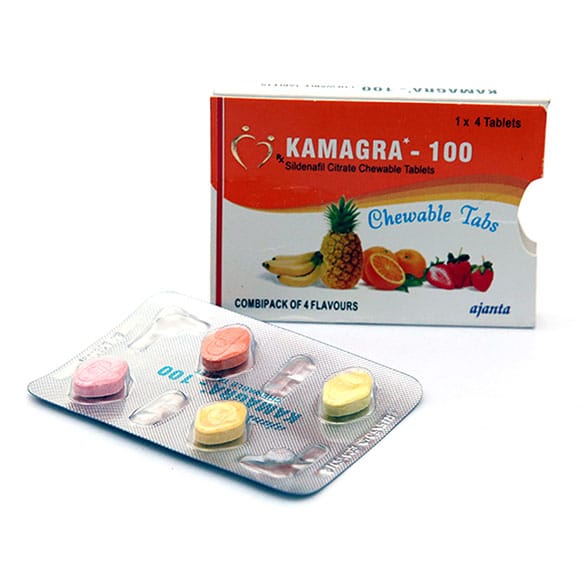 Kamagra 100 žvýkacích tablet čtyři příchutě sildenafil citrát CT 1×4 Lékárna EU